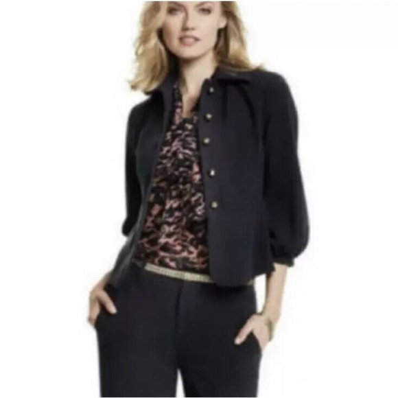 CAbi Abbott Jacket Blazer #3027 Puff Statement Sleeve Button Front Black Sz 4 - Picture 1 of 13